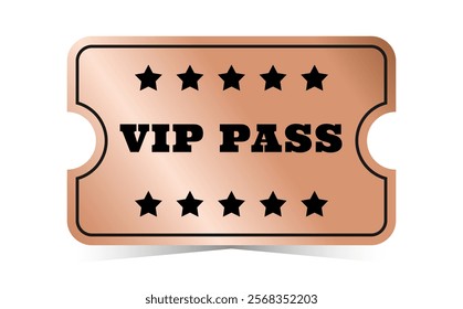 Horizontal bronze vip pass template. Cinema, theater, casino, concert, opera, ballet, performance copper design. Vector illustration on white background