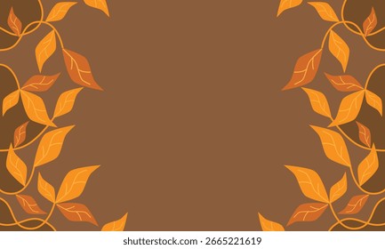 horizontal brown background frame vector with autumn themed leaves and copy space for text or title