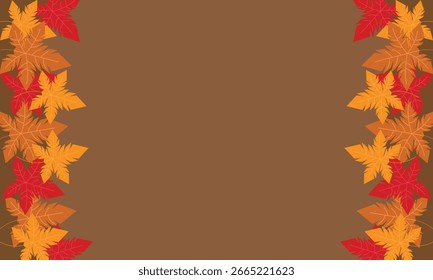 horizontal brown background frame vector with autumn themed leaves and copy space for text or title