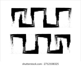 Horizontal Brush Stroke Key or Meander Pattern Border, Grunge Greek Geometric Ornament Design Element Vector Illustration
