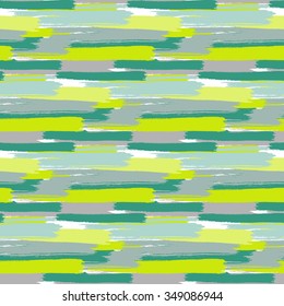 Horizontal brushstrokes seamless bold pattern. Vector texture. Hand painted. Grey, turquoise, lime colors.