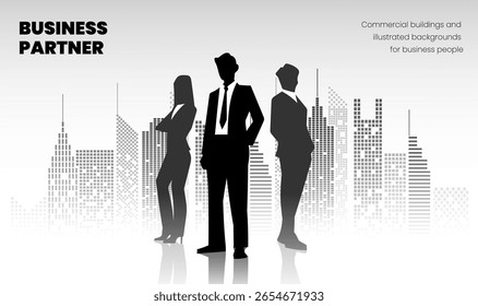 Horizontal business background illustration Abstract city and business people silhouetted