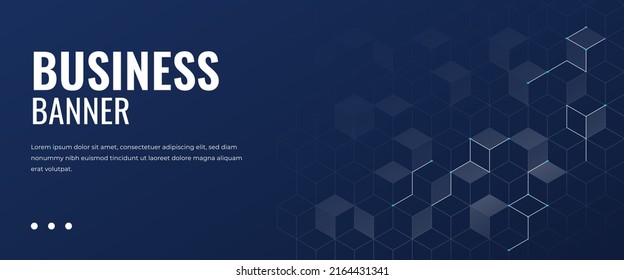 Horizontal business banner template with abstract hexagon line elements.