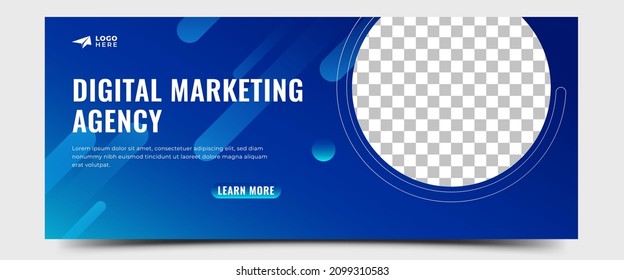 Horizontal Business banner template design. Editable modern horizontal banner with place for photo.