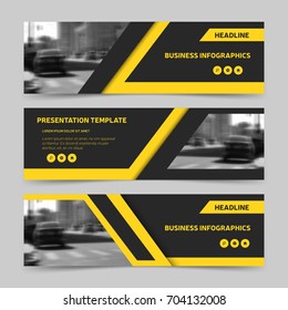 Horizontal business banner templates. Three modern orange yellow for website design, advertisement and promotion. Vector illustration, eps10