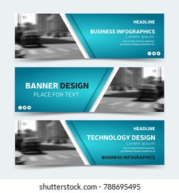 Horizontal business banner templates. Vector corporate identity design, technology background layout. Modern blue website headers