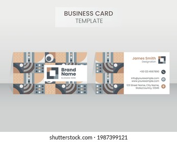 Horizontal Business Card With Abstract Pattern In Front And Back View.