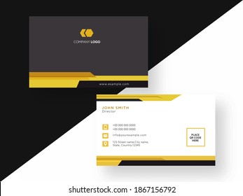 Horizontal Business Card Design In Front And Back View.