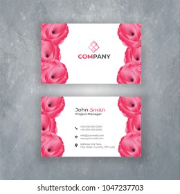 Horizontal business card with front and back presentation.