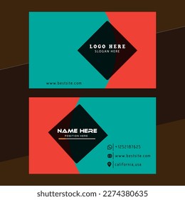 Horizontal business card with front and back presentation,Colorful business card design template.