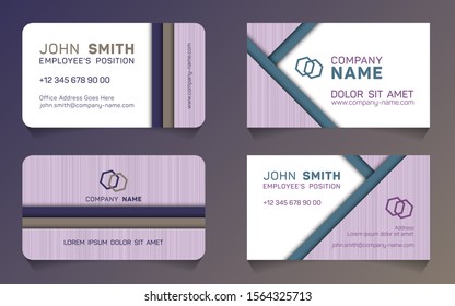Horizontal business card minimal idea vector templates set. Flat business card graphic design with logo, employee's name, position, mobile number, web address, company mane, e-mail.