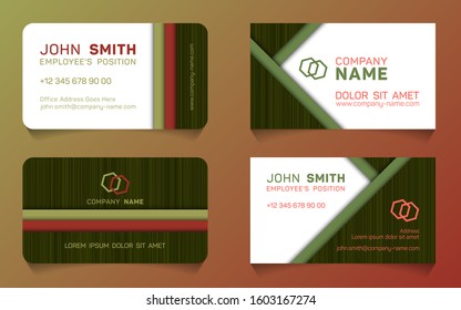 Horizontal business card minimal idea vector templates set. Personal business card graphic design with logo, employee's name, position, mobile number, web address, company mane, e-mail.