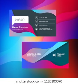 Horizontal business card template. Colorful gradients. Vector mockup illustration. Stationery design