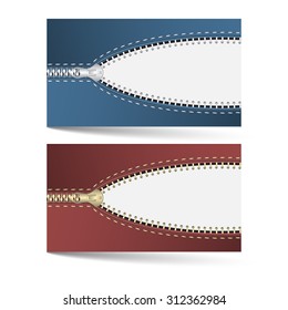 Horizontal business card template with zip pattern and place for your text/two color options/vector illustration