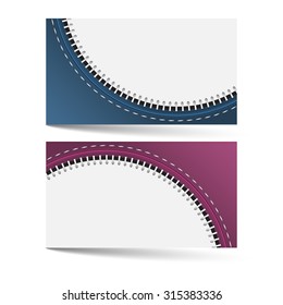 Horizontal business card template with zip pattern and place for your text, two color options/vector illustration