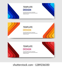 Horizontal business corporate banners with 3D abstract paper cut style. Vector design layout for web, banner, header, print flyers. Colorful carving art, blue, orange, red in white background