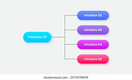 Horizontal business hierarchy chart infographics. Corporate organizational structure graphic elements with 2 levels. The top-level connects to 4 subordinate nodes