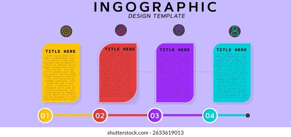 Horizontal Business Infographic Template with Four Colorful Sections, Progress Bar, Numbered Steps, Icons, Workflow Visualization, Strategy Guide, Process Diagram, Editable Vector, Presentation