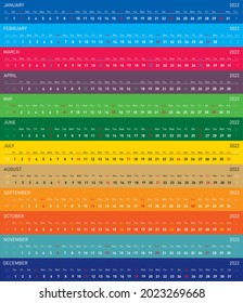 Horizontal calendar for 12 months, in one line, 2022, business style