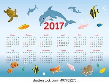 horizontal calendar for 2017. nautical theme. vector