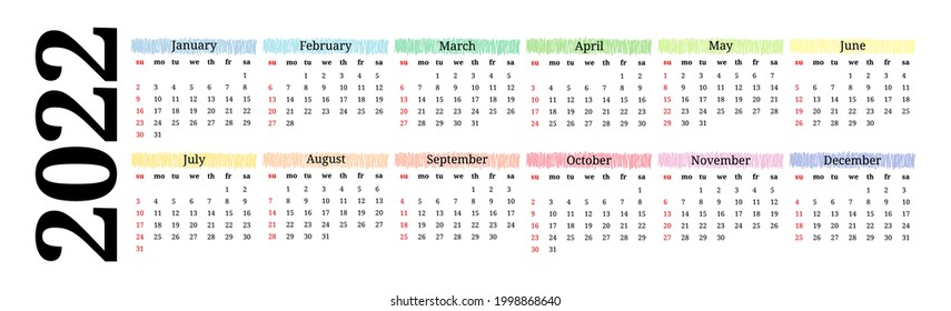 Horizontaler Kalender für 2022 einzeln auf weißem Hintergrund. Von Sonntag bis Montag, Geschäftsvorlage. Vektorgrafik