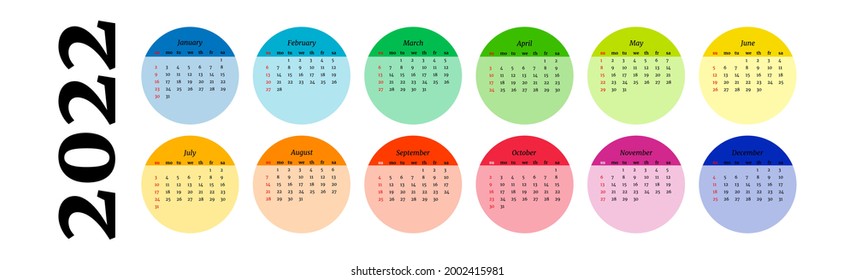 Horizontaler Kalender für 2022 einzeln auf weißem Hintergrund. Von Sonntag bis Montag, Geschäftsvorlage. Vektorgrafik
