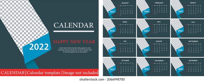 Horizontal calendar for 2022 isolated on a white background. Sunday to Monday, business template. Vector illustration
