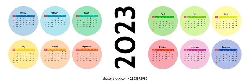 Horizontal calendar for 2023 isolated on a white background. Sunday to Monday, business template. Vector illustration