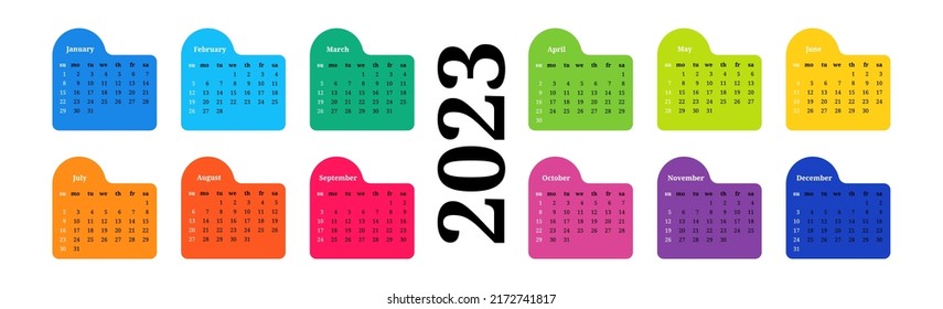 Calendario horizontal para 2023 aislado en un fondo blanco. De domingo a lunes, plantilla de negocios. Ilustración del vector