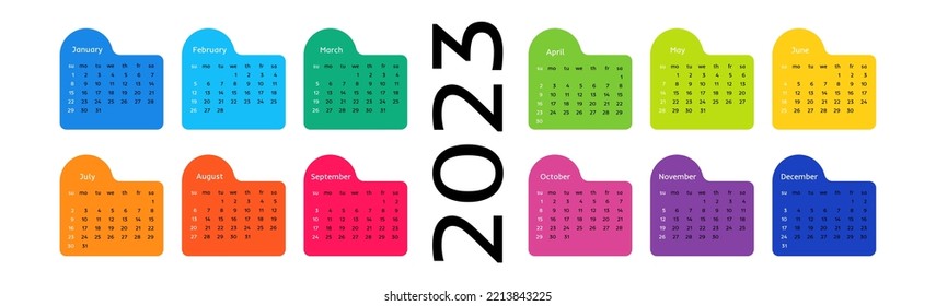 Horizontal calendar for 2023 isolated on a white background. Sunday to Monday, business template. Vector illustration