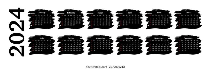Horizontal calendar for 2024 isolated on a white background. Sunday to Monday, business template. Vector illustration