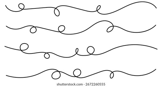 Horizontal calligraphic lines. Hand drawn design elements. Thin line wavy abstract background. Simple continuous wave line pattern on white background. eps 10