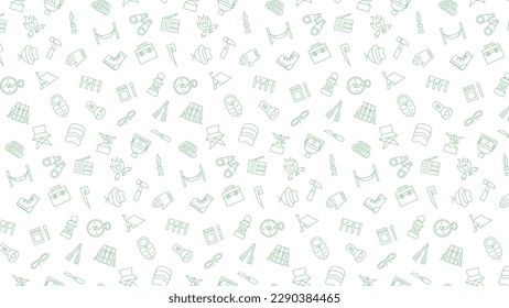 Horizontal camping equipment icon pattern illustration (no background)