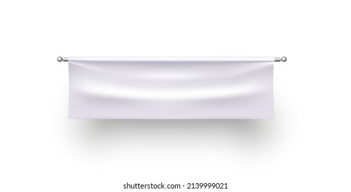 Horizontal canvas banner with a shadow. Realistic white blank template. Vector.