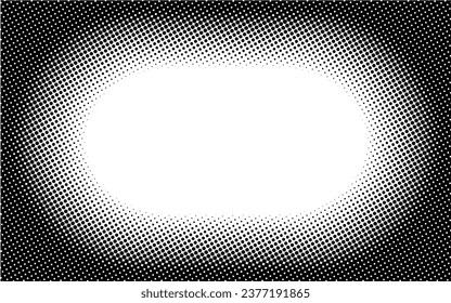 Horizontal capsule frame gradient halftone dotted background. Dots texture banner template. Texture overlay grunge distress linear. Black and white duotone faded effect layout. Vector illustration