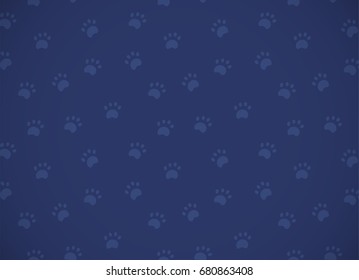 Horizontal card. Dark blue pattern with paws.  Good for textile, fabric, zoo shops advertising, wrapping paper