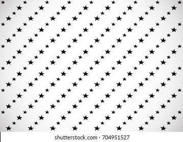 Horizontal card. Pattern with black cartoon stars and moons. Good for surface design, textile, fabric, wallpaper, wrapping paper, decoupage, scrapbooking, handmade. Vector.