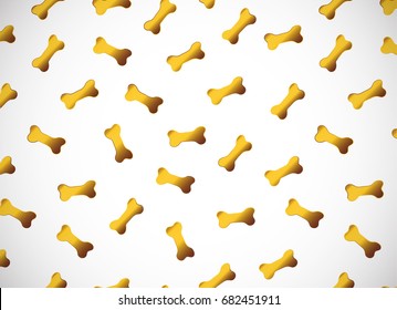 Horizontal card. Pattern with gold or yellow metallic bones on white background. Good for surface design, wrapping paper, greeting card, textile, fabric, wallpaper.