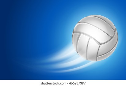 Horizontal Card for Volleyball Club with Flying Volleyball Ball on blue Background. Realistic Editable Vector Illustration. 