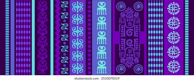 Horizontal carpet with geometric patterns. Turkish, Arabic, American, African, Mayan carpet with rhombuses, zigzags and decorative elements. Scarf, yoga mat, print. Vector clipart