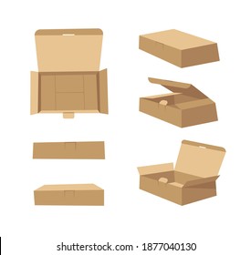 Horizontal Carton Assembly Box for Technological and Electronic Products. Cartoon Style Illustration Delivery Packaging. Flat Graphic Design Forwarding Clip Art. Vector Collection Mockup Isolated 