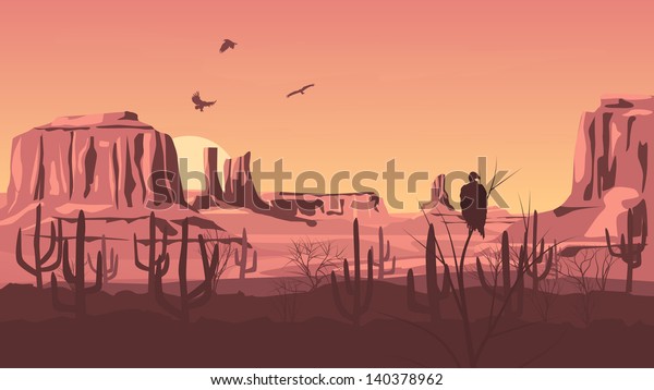 Horizontal Cartoon Illustration Prairie Wild West Stock Vector (royalty 