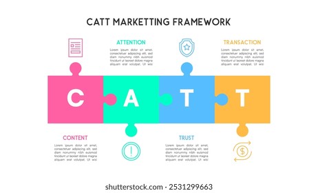 Horizontal CATT Marketing Framework Puzzle Diagram with Business Strategy Elements