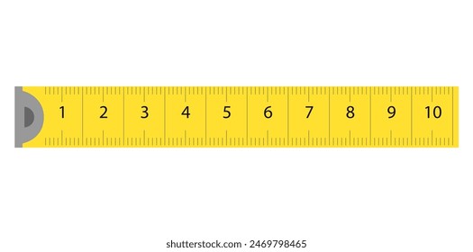 Horizontal Centimeters And Inches Yellow Measuring Tape Tool Vector Illustration.