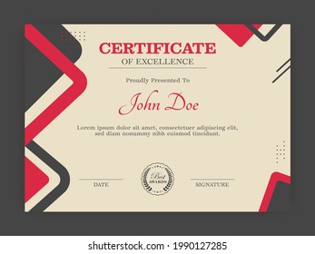 Diseño De Plantilla De Certificado De Excelencia Horizontal.