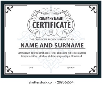 horizontal certificate template, diploma, Letter size, vector