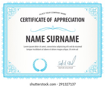 horizontal certificate template, diploma, Letter size, vector