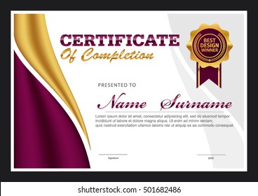 horizontal certificate template, diploma, vector