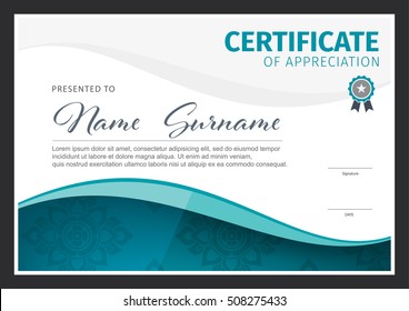 horizontal certificate template, diploma, vector