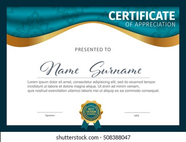 Official Certificate Gold Turquoise Design Elements Stock Vector ...